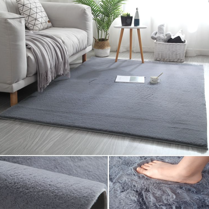Casual Indoor Room Area Rug Gray Solid Color Rug Polyester Washable Carpet