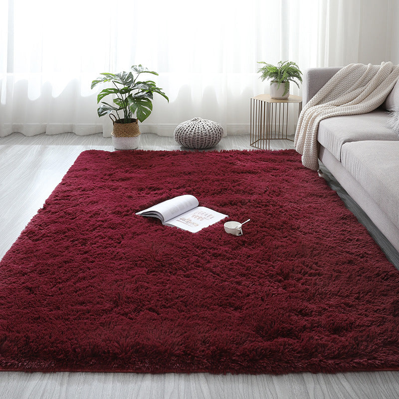 Simplicity Plain Living Room Carpet Modern Carpet Polyester Shag Rug with Non-Slip Backing