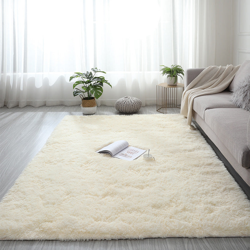 Simplicity Plain Living Room Carpet Modern Carpet Polyester Shag Rug with Non-Slip Backing