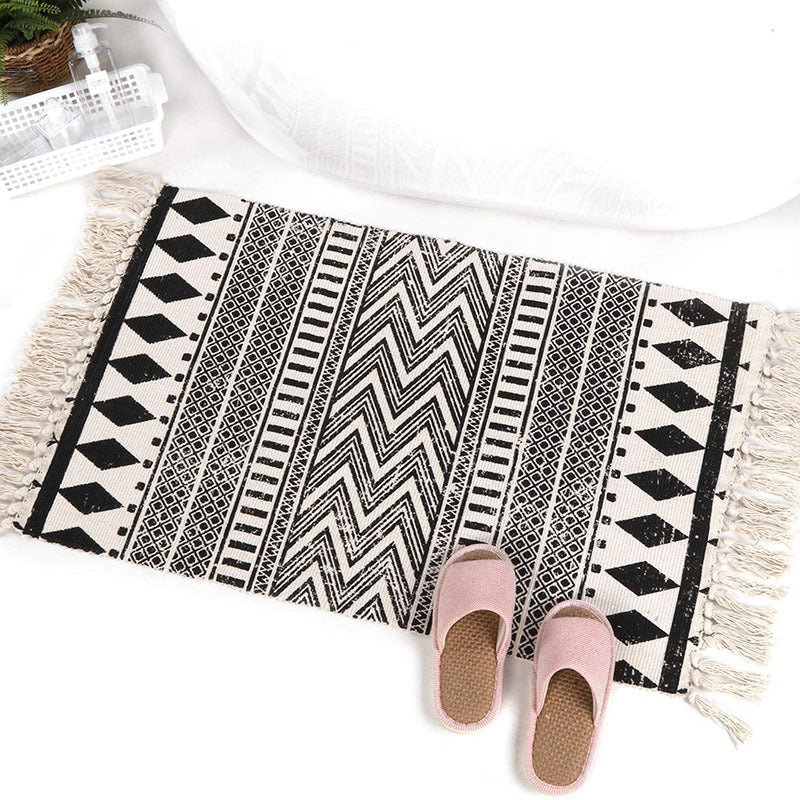 Stijlvol beige americana patroon tapijt katoen bohemisch vloerkleed fringe tapijt voor slaapkamer