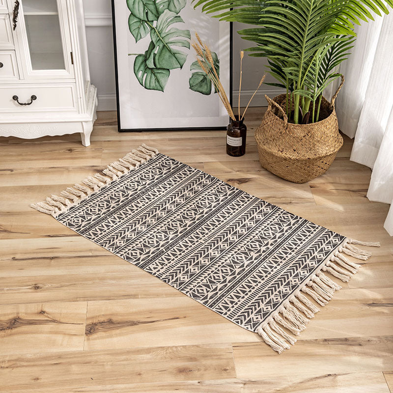 Stijlvol beige americana patroon tapijt katoen bohemisch vloerkleed fringe tapijt voor slaapkamer
