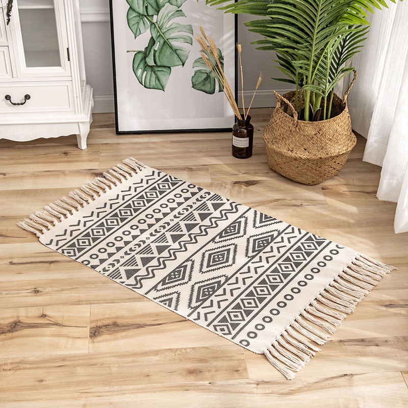 Stijlvol beige americana patroon tapijt katoen bohemisch vloerkleed fringe tapijt voor slaapkamer