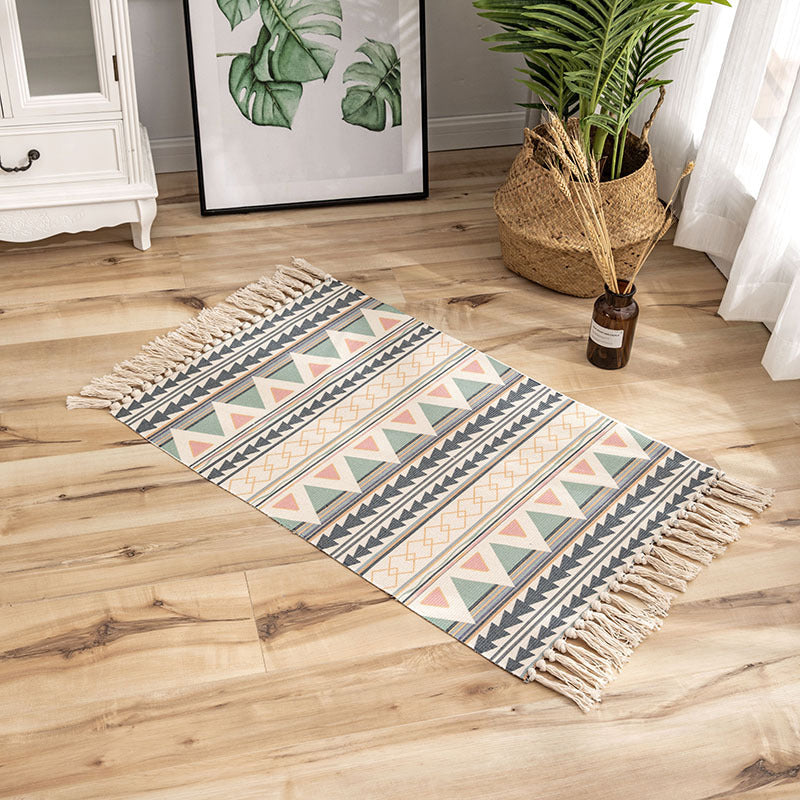 Stijlvol beige americana patroon tapijt katoen bohemisch vloerkleed fringe tapijt voor slaapkamer