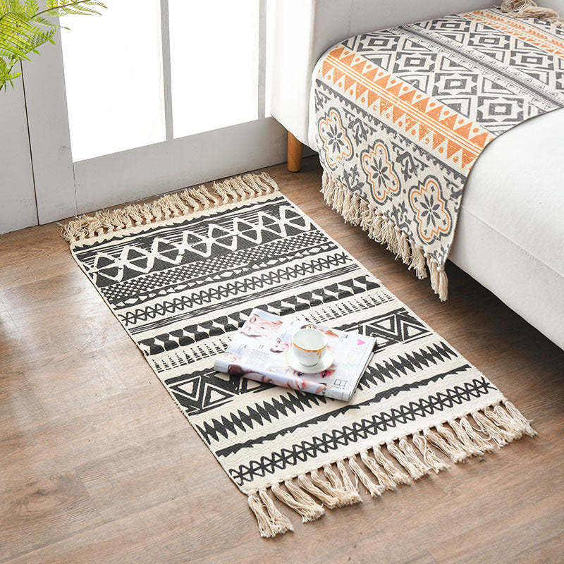 Stijlvol beige americana patroon tapijt katoen bohemisch vloerkleed fringe tapijt voor slaapkamer
