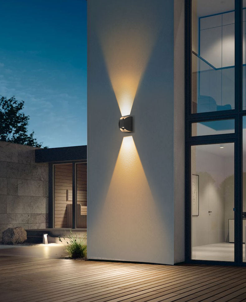 Black LED Wall Sconce in Modern Creative Style Aluminium Waterproof Spotlight with Glass Shade