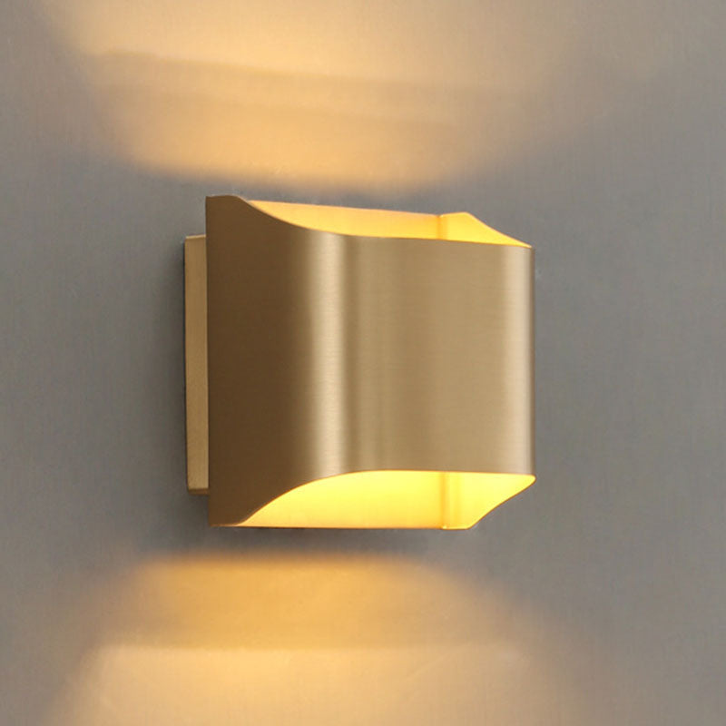 Gold Contemporary Metal Wall Lighting 1-Light Squared Sconce Light for Bedroom
