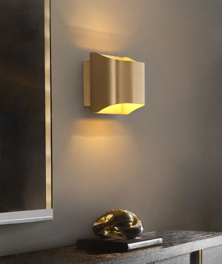 Gold Contemporary Metal Wall Lighting 1-Light Squared Sconce Light for Bedroom