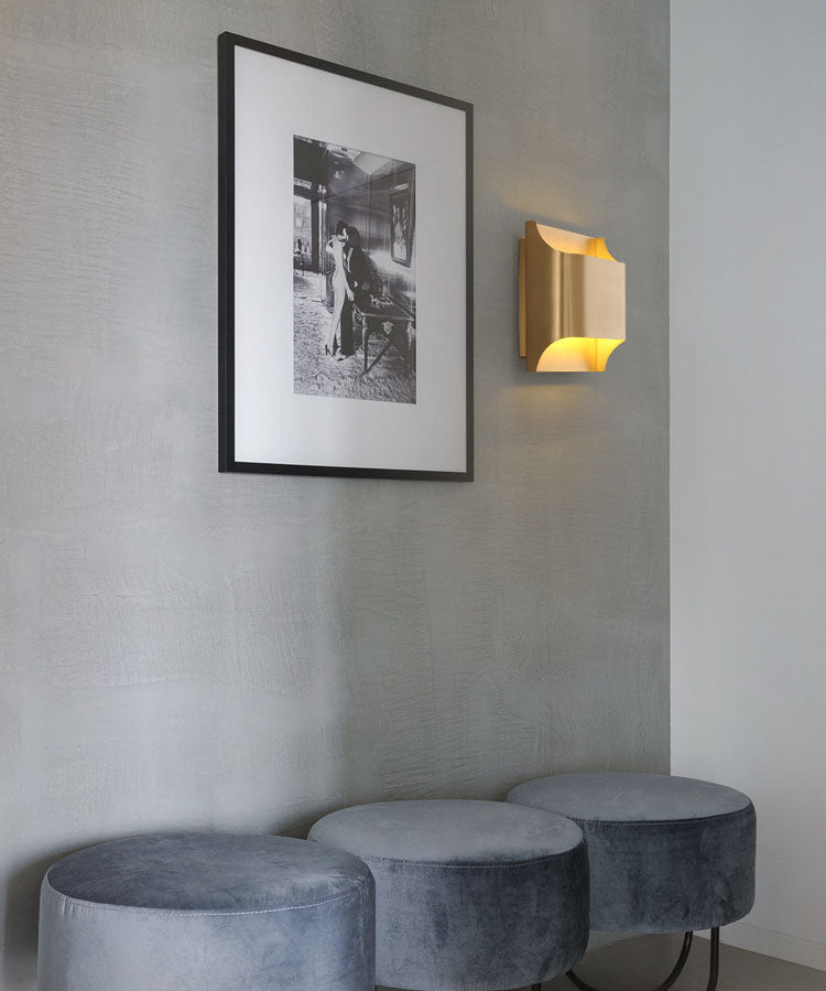 Gold Contemporary Metal Wall Lighting 1-Light Squared Sconce Light for Bedroom