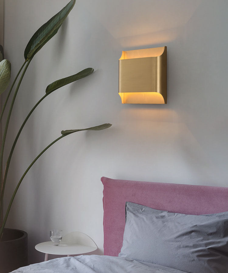 Gold Contemporary Metal Wall Lighting 1-Light Squared Sconce Light for Bedroom