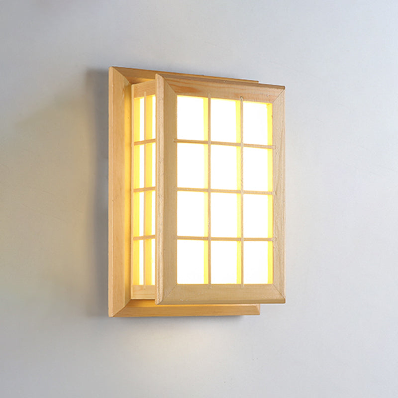 Rectangular Wood Wall Light Japanese 1-Light Wall Mount Light for Dining Room