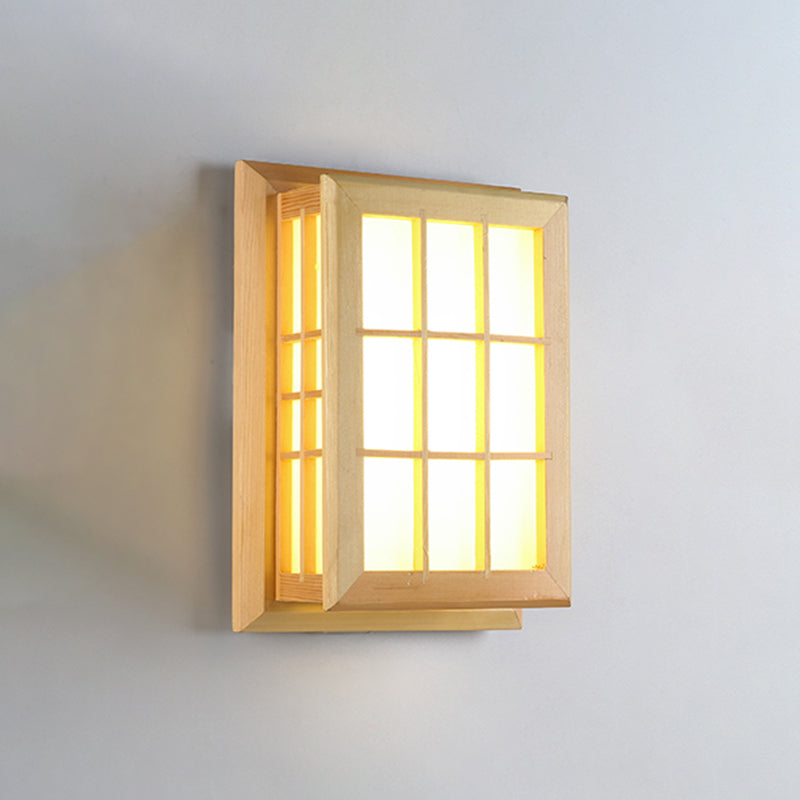 Rectangular Wood Wall Light Japanese 1-Light Wall Mount Light for Dining Room