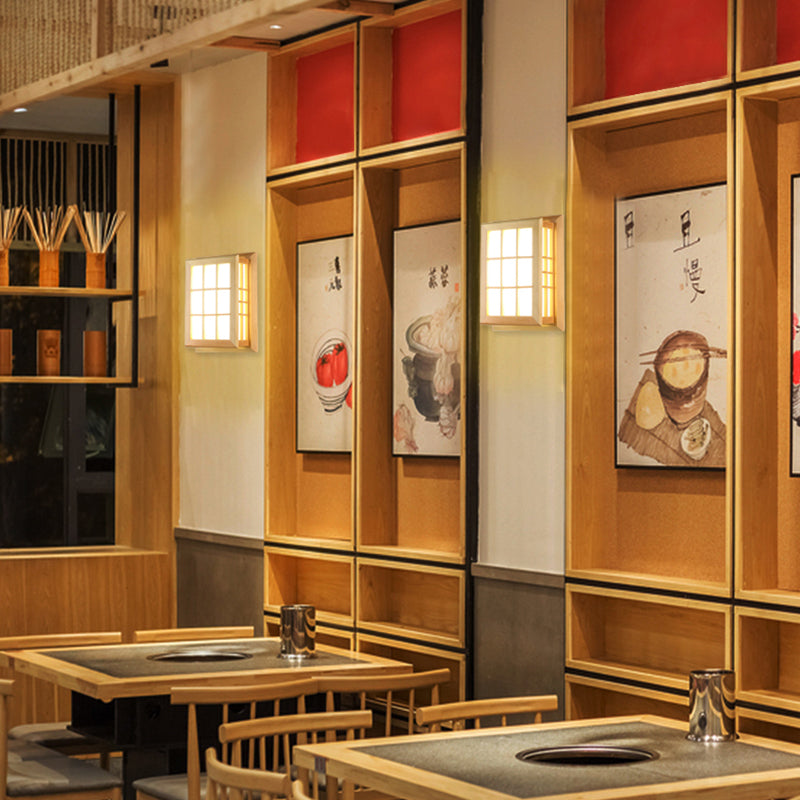 Rectangular Wood Wall Light Japanese 1-Light Wall Mount Light for Dining Room