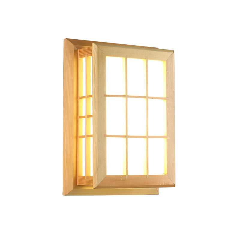 Rectangular Wood Wall Light Japanese 1-Light Wall Mount Light for Dining Room