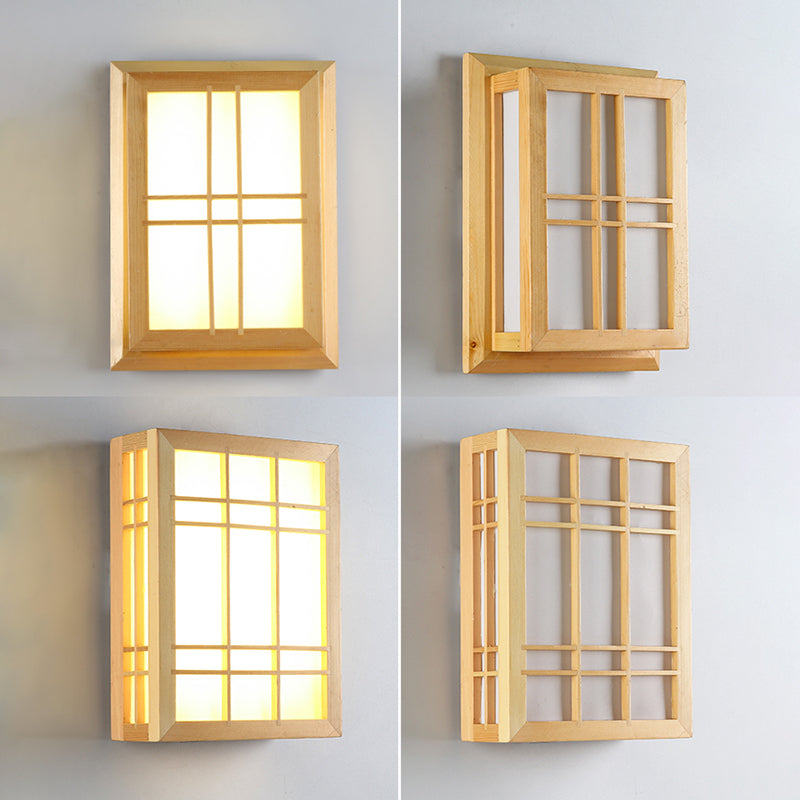 Rectangular Wood Wall Light Japanese 1-Light Wall Mount Light for Dining Room