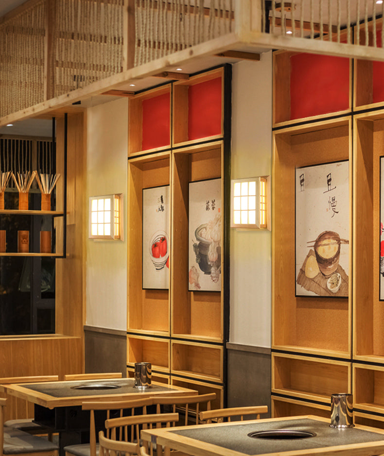 Rectangular Wood Wall Light Japanese 1-Light Wall Mount Light for Dining Room