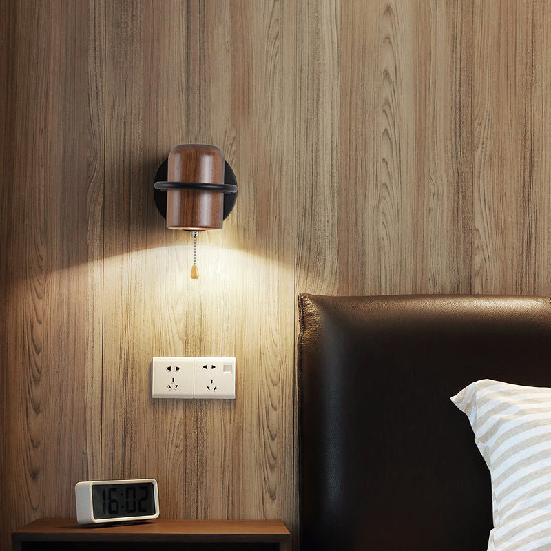 Modern Wood Reading Wall Mount Lamp Bedroom Wall Lighting Fixture with 1 Spotlight