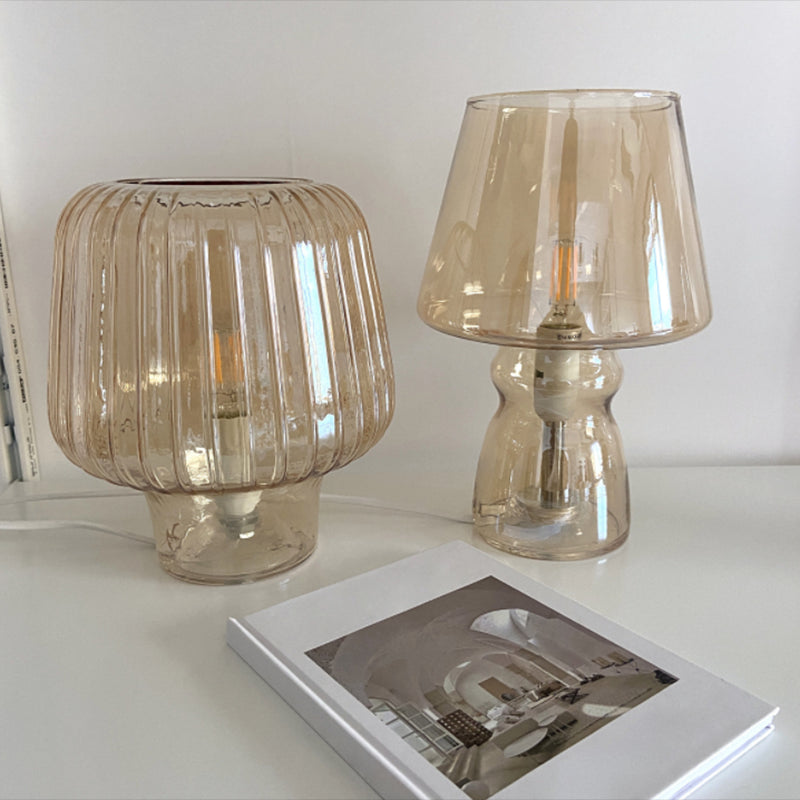 Glass Mushroom Table Lamp Nordic 1-Light Nightstand Light with Open Top for Bedroom