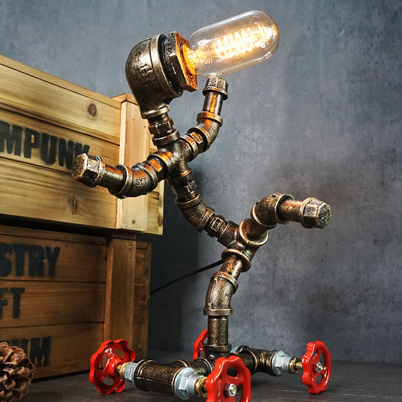 Metal Robot Night Lamp Industrial Steampunk Style 1-Light Bedroom Table Light