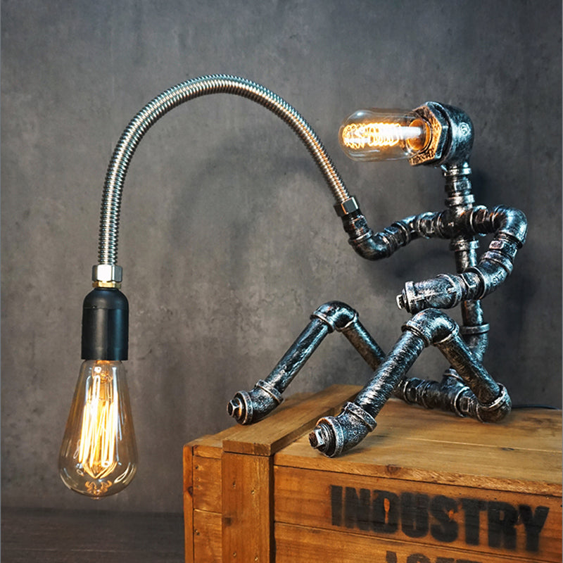 Metal Robot Night Lamp Industrial Steampunk Style 1-Light Bedroom Table Light
