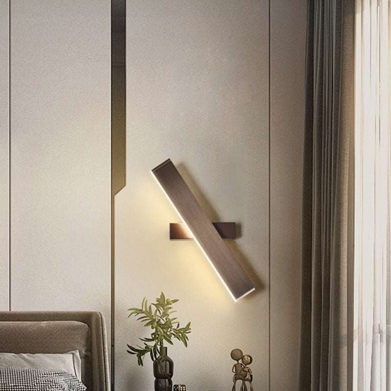 Brown Rectangular LED Wall Lamp in Modern Artistic Style Aluminium Rotatable Wall Light for Bedroom