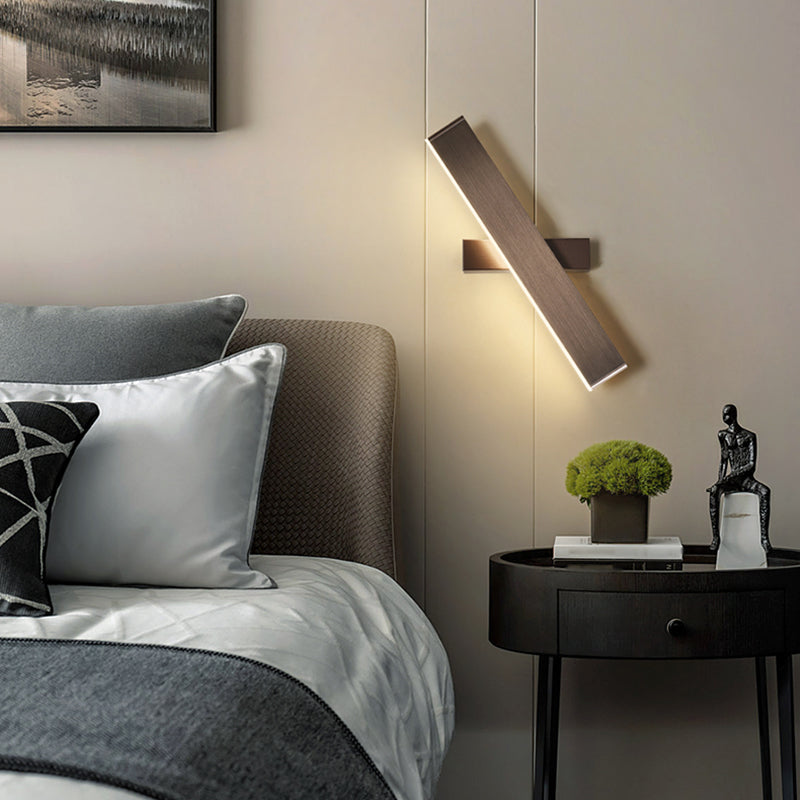 Brown Rectangular LED Wall Lamp in Modern Artistic Style Aluminium Rotatable Wall Light for Bedroom
