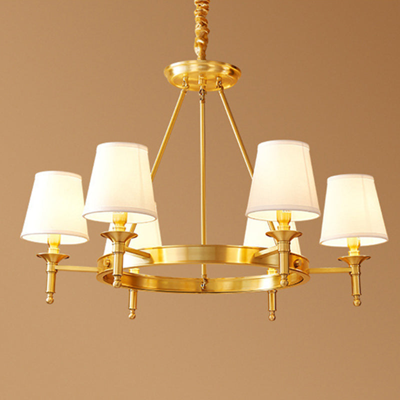 Copper Fabric Chandelier Light Fixtures Cone Ceiling Light Fixture for Living Room