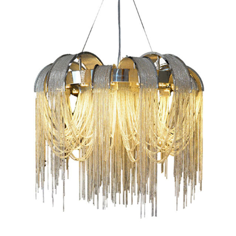 Metal Chain Shade Chandelier Light Fixtures Contemporary Hanging Lamp for Living Room