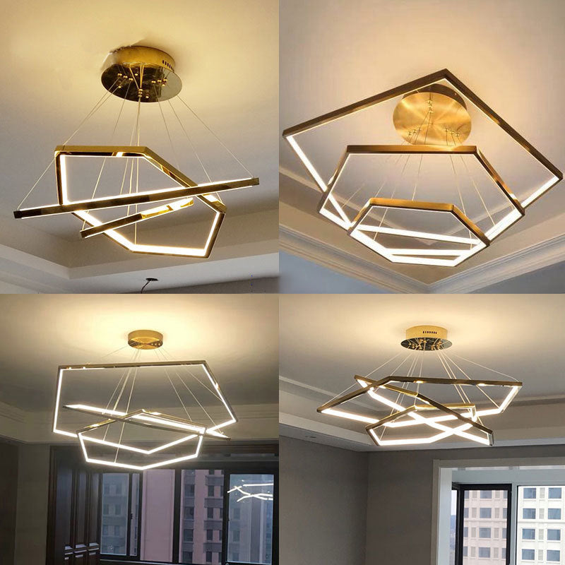 Contemporary Tiered LED Hanging Ceiling Lights Gold Metal Pendant Chandelier for Living Room