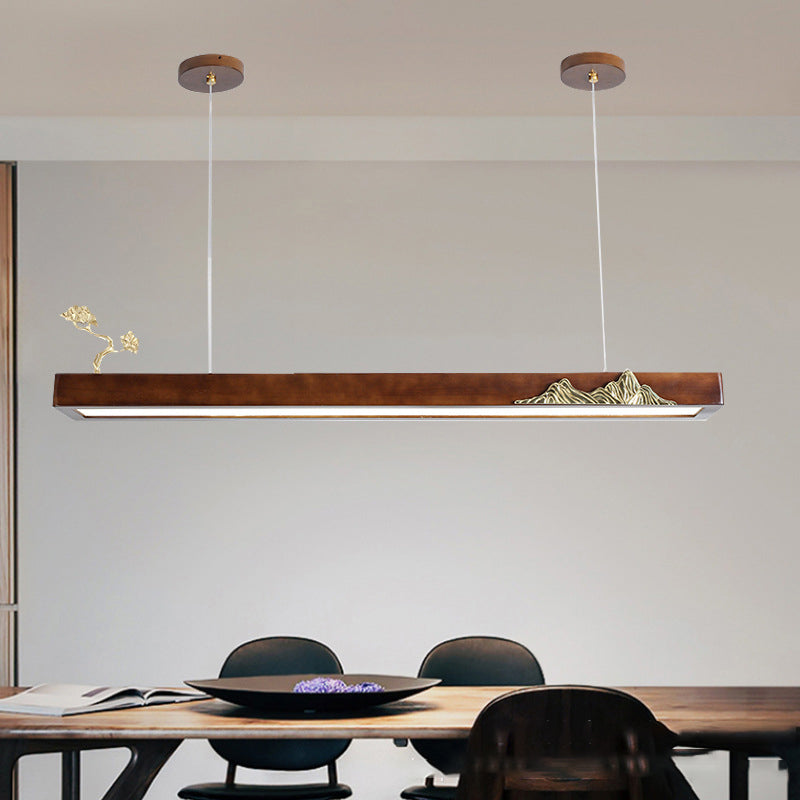 Nueva lámpara de lámpara de madera moderna colgante de isla LED lineal para casa de té