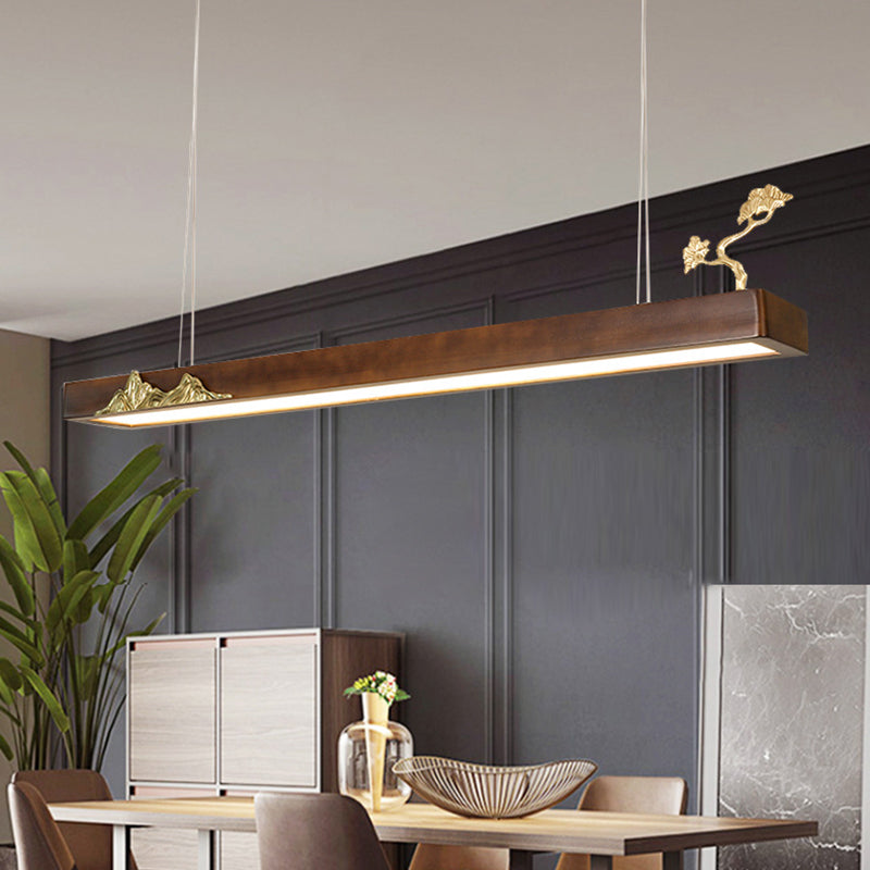 Nueva lámpara de lámpara de madera moderna colgante de isla LED lineal para casa de té