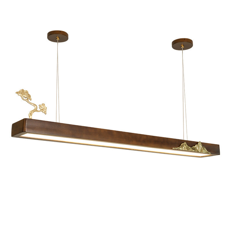 Nueva lámpara de lámpara de madera moderna colgante de isla LED lineal para casa de té