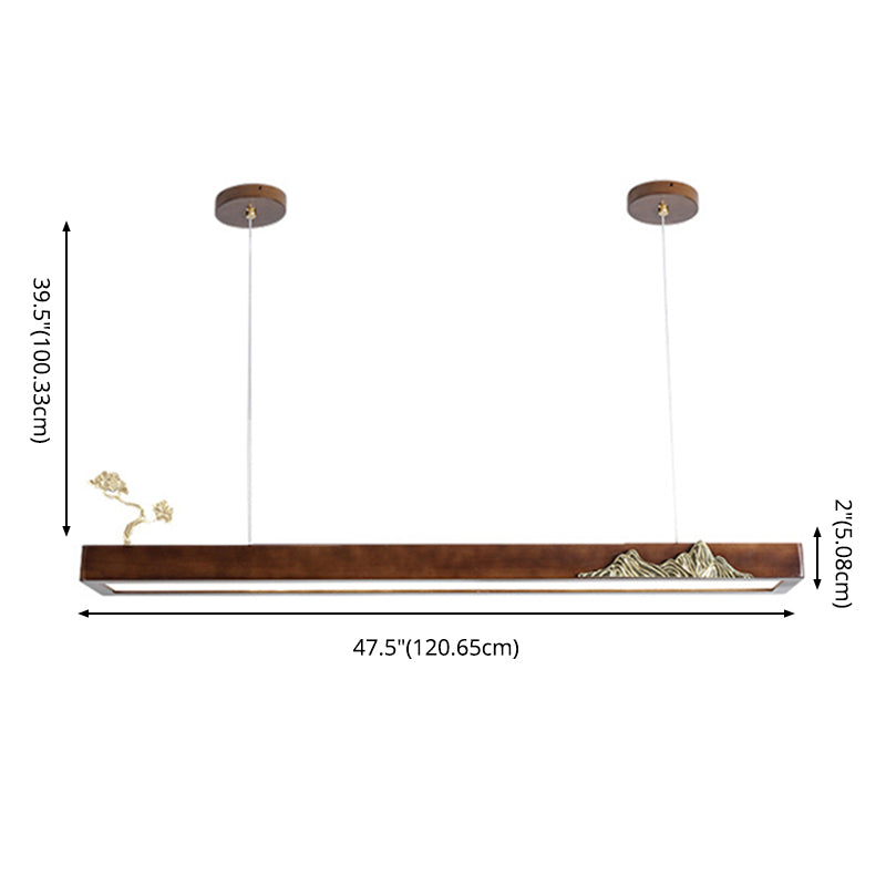 Nueva lámpara de lámpara de madera moderna colgante de isla LED lineal para casa de té