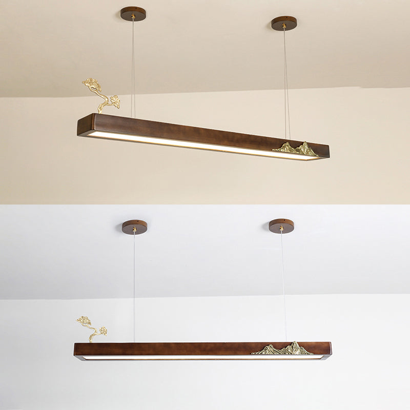 Nueva lámpara de lámpara de madera moderna colgante de isla LED lineal para casa de té