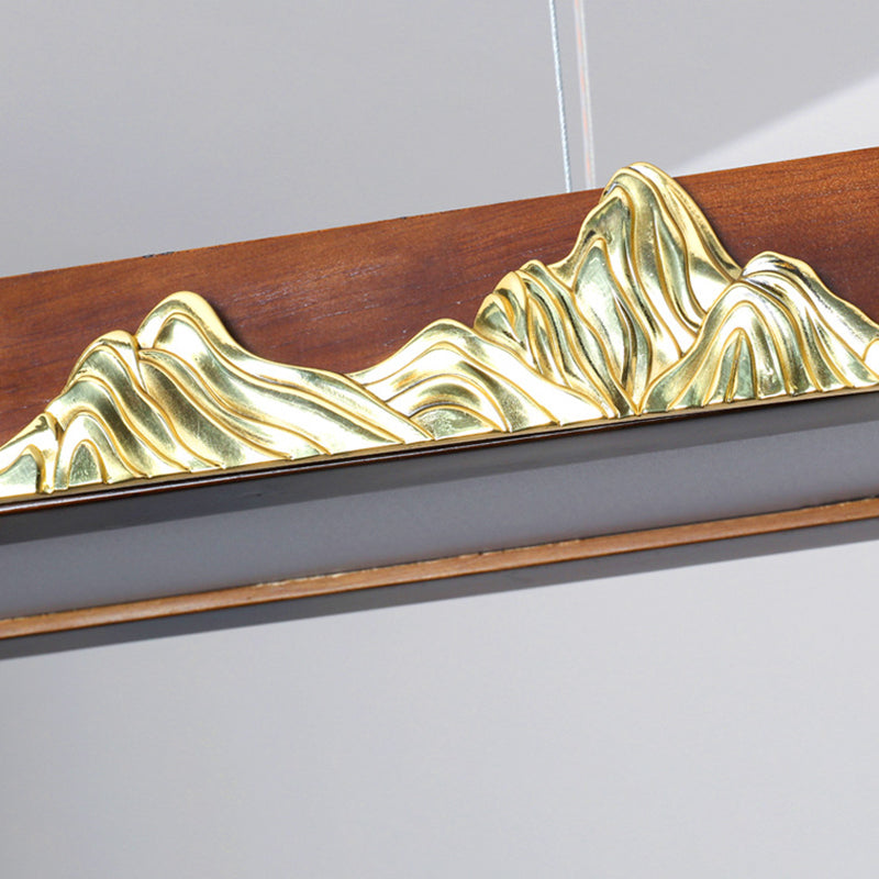 Nueva lámpara de lámpara de madera moderna colgante de isla LED lineal para casa de té