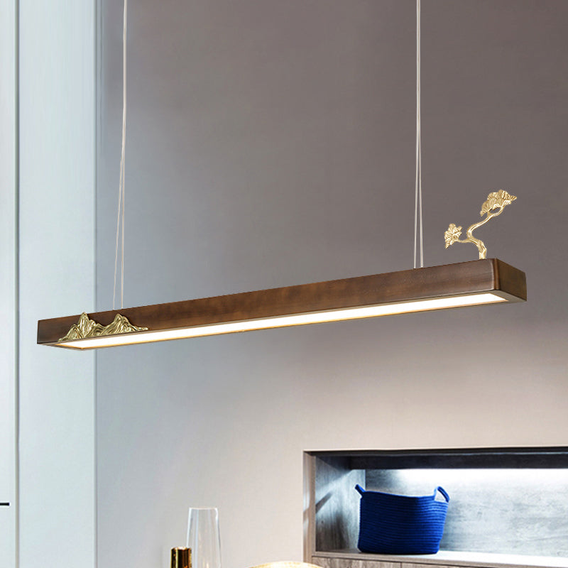 Nueva lámpara de lámpara de madera moderna colgante de isla LED lineal para casa de té