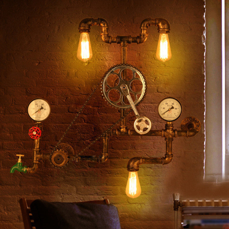 Antike Bronze Eisenwandhalterung Lampe Industriewasser Rohrleitungswand Lichtleuchte für Coffeeshop
