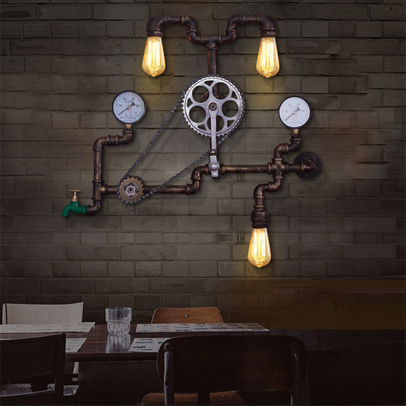 Antike Bronze Eisenwandhalterung Lampe Industriewasser Rohrleitungswand Lichtleuchte für Coffeeshop