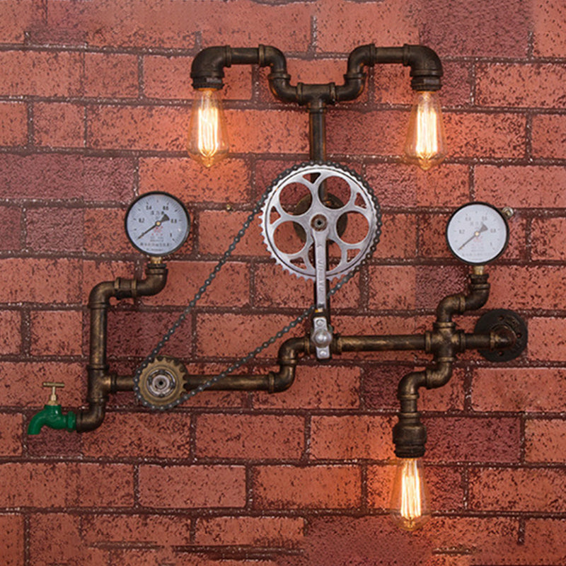 Antike Bronze Eisenwandhalterung Lampe Industriewasser Rohrleitungswand Lichtleuchte für Coffeeshop