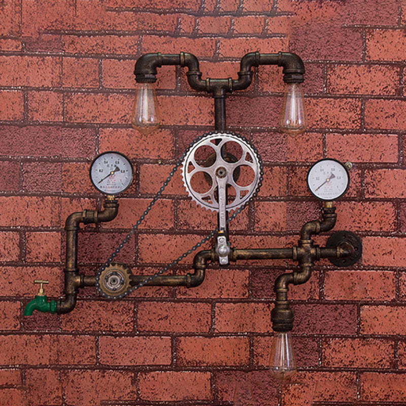Antike Bronze Eisenwandhalterung Lampe Industriewasser Rohrleitungswand Lichtleuchte für Coffeeshop