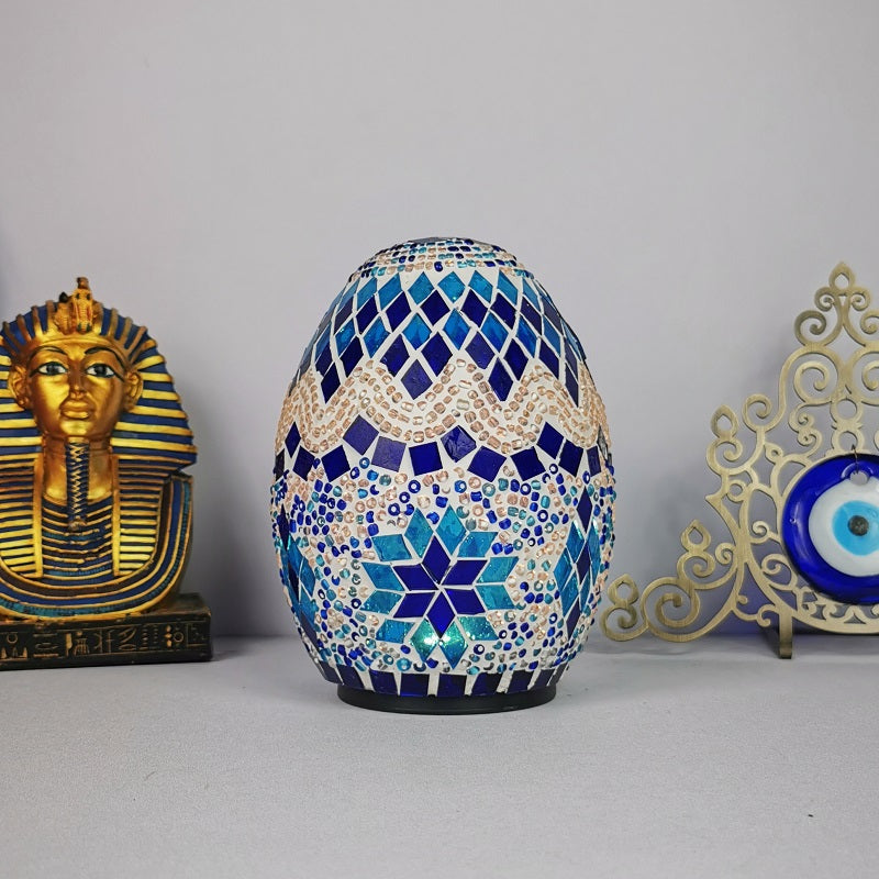 1-Light Easter Egg Shaped Night Light Moroccan Handcrafted Stained Glass Table Lamp for Bedroom