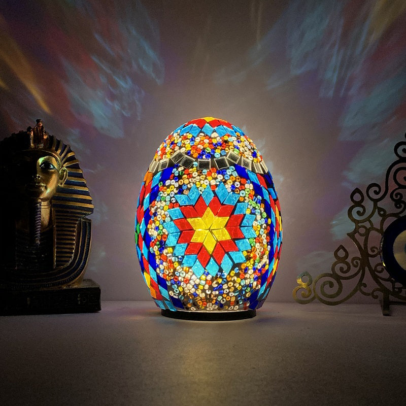 1-Light Easter Egg Shaped Night Light Moroccan Handcrafted Stained Glass Table Lamp for Bedroom