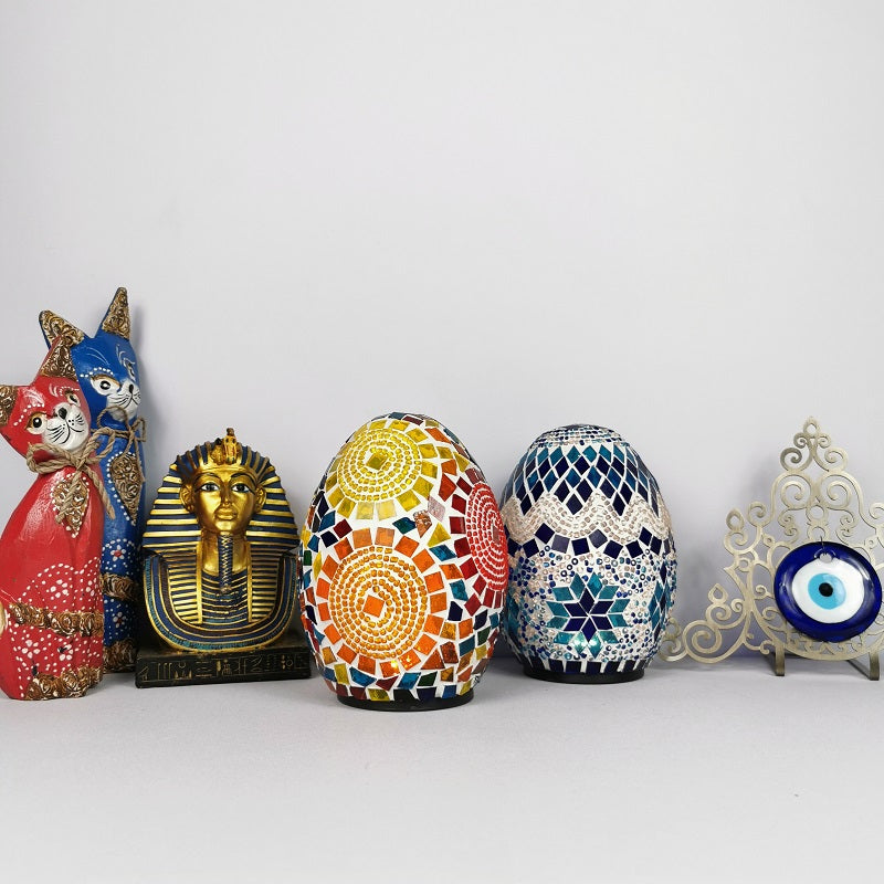 1-Light Easter Egg Shaped Night Light Moroccan Handcrafted Stained Glass Table Lamp for Bedroom