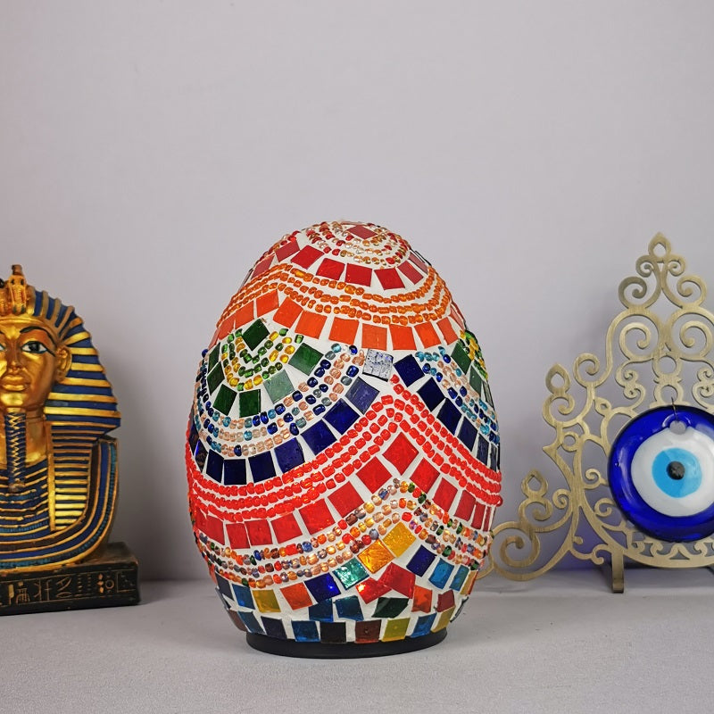 1-Light Easter Egg Shaped Night Light Moroccan Handcrafted Stained Glass Table Lamp for Bedroom