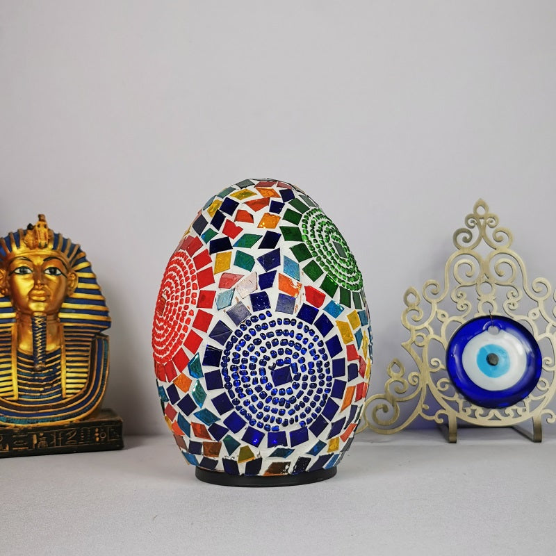 1-Light Easter Egg Shaped Night Light Moroccan Handcrafted Stained Glass Table Lamp for Bedroom