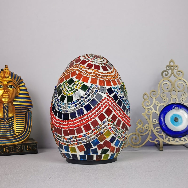 1-Light Easter Egg Shaped Night Light Moroccan Handcrafted Stained Glass Table Lamp for Bedroom