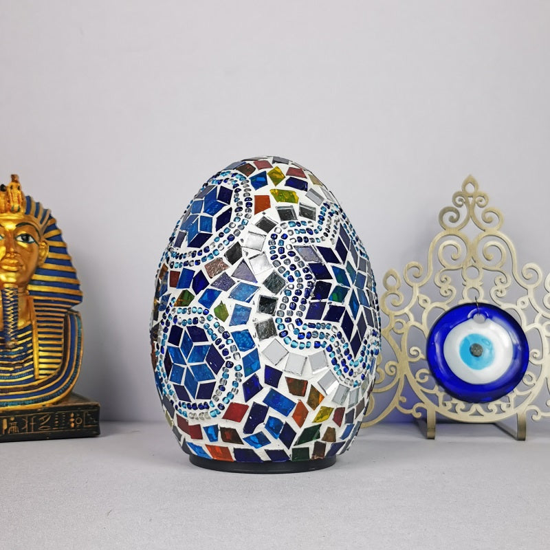 1-Light Easter Egg Shaped Night Light Moroccan Handcrafted Stained Glass Table Lamp for Bedroom