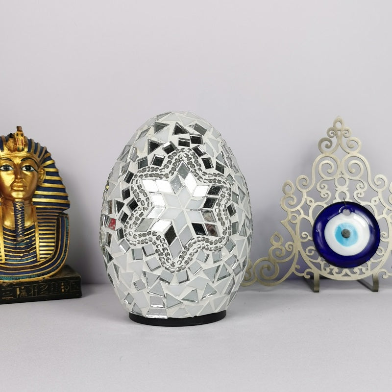 1-Light Easter Egg Shaped Night Light Moroccan Handcrafted Stained Glass Table Lamp for Bedroom