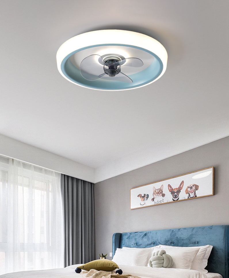 Fernbedienungssteuerungs -LED -Deckenlüfter Macaron Acryl Schlafzimmer Halbflush -Halterung Lampe