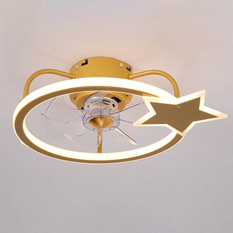 Cartoon LED Semi Flush Lamp Circular Ceiling Fan Light with Acrylic Shade for Child Room