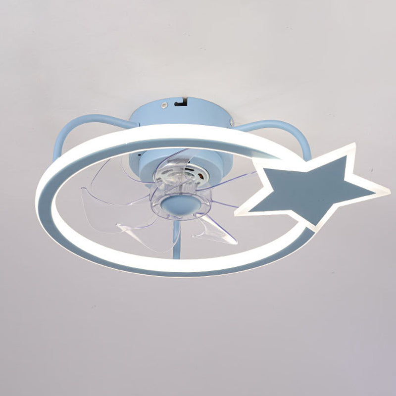 Cartoon LED Semi Flush Lamp Circular Ceiling Fan Light with Acrylic Shade for Child Room